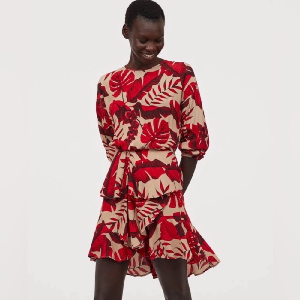 Johanna Ortiz x H&M Red and Cream Floral Mini Dress